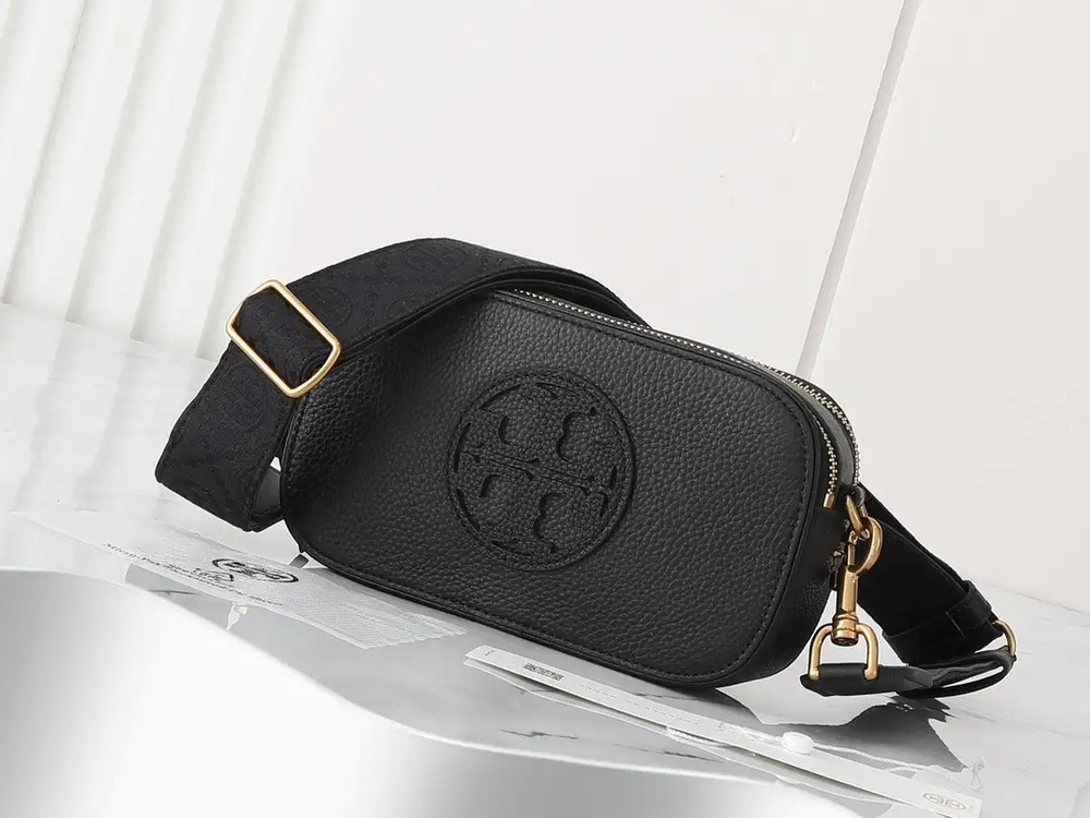 Tory Burch Black Crossbody Bag with Patterned Strap